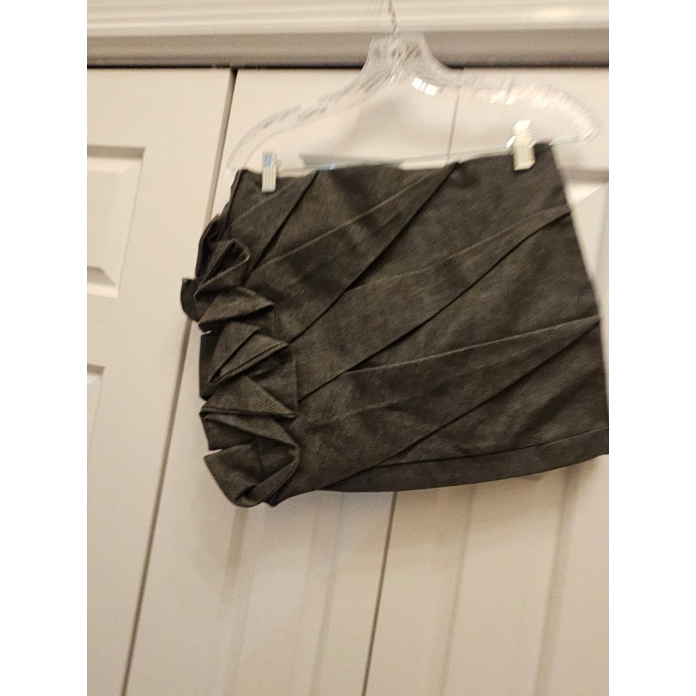 Lianne Gray Acid Wash Denim Architectural Ruffle Pleated Mini Skirt Size M